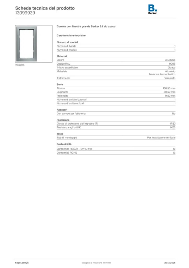Immagine Berker Scheda tecnica del prodotto 13099939 | Hager Italia