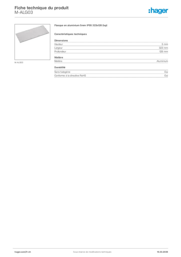 Image Hager Fiche technique du produit M-ALG03 | Hager Suisse