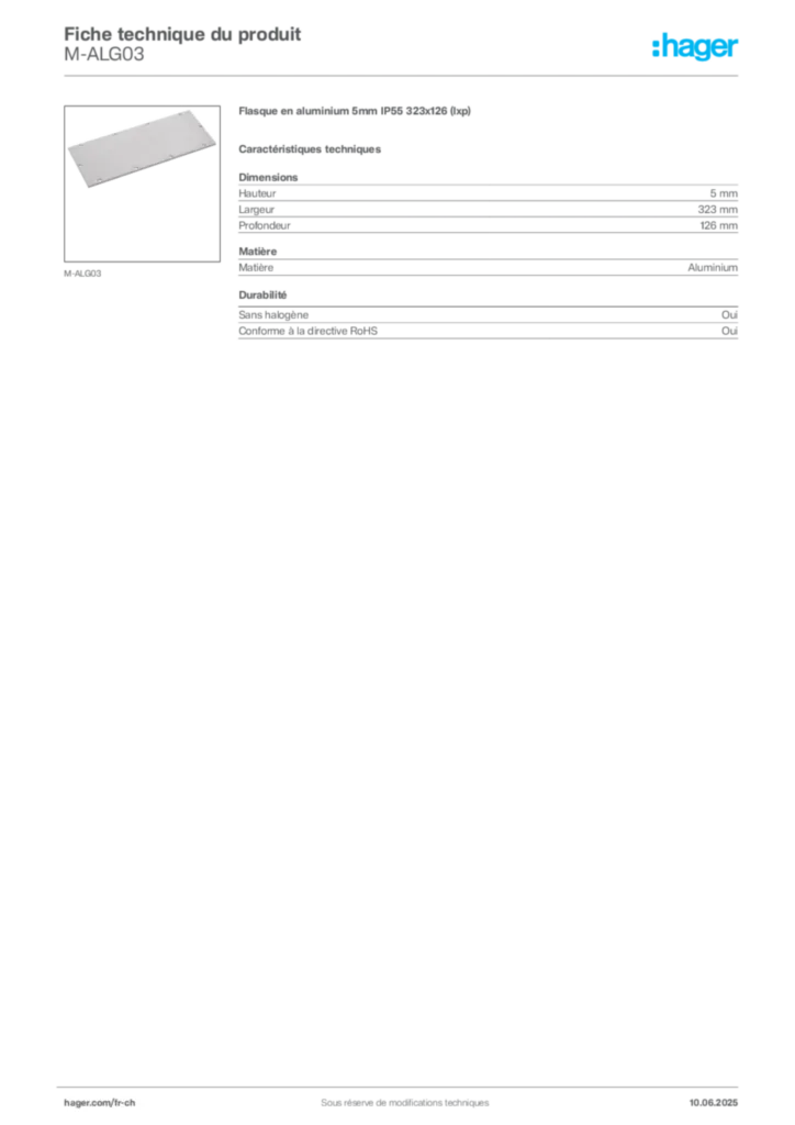 Image Hager Fiche technique du produit M-ALG03 | Hager Suisse