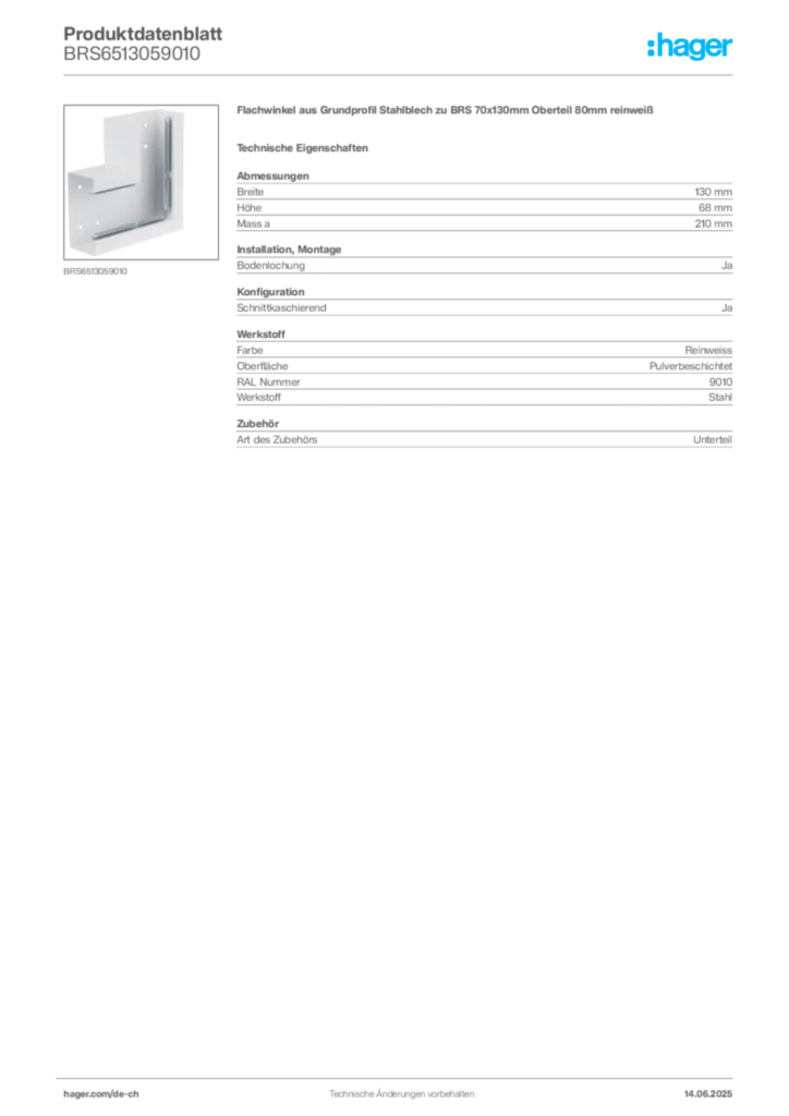 Bild Hager Produktdatenblatt BRS6513059010 | Hager Schweiz