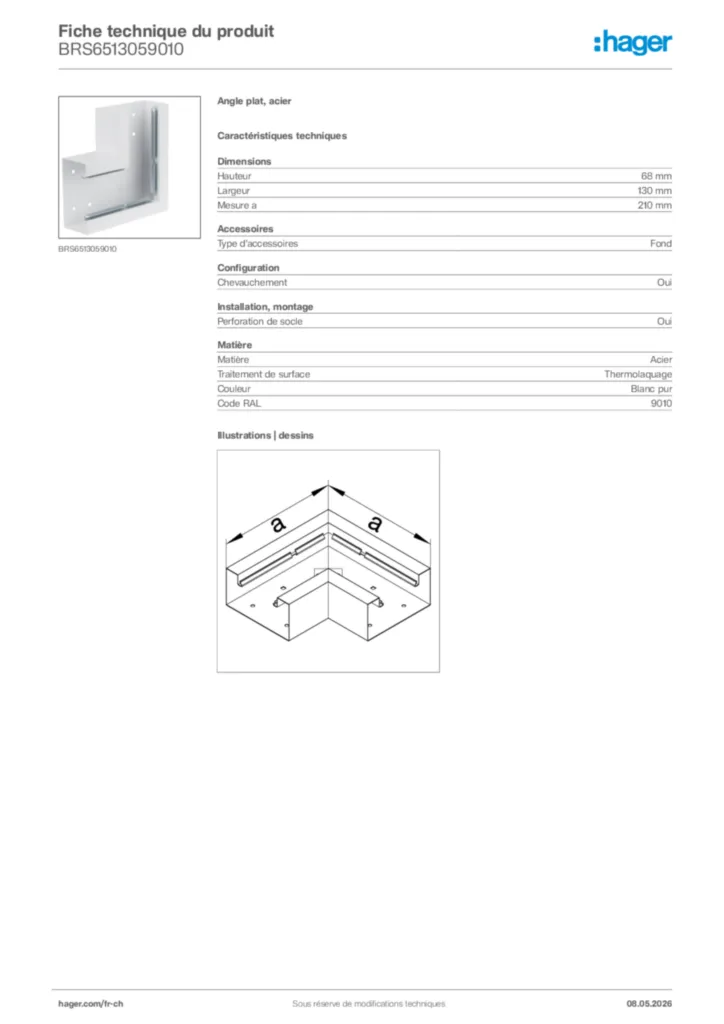 Image Hager Fiche technique du produit BRS6513059010 | Hager Suisse