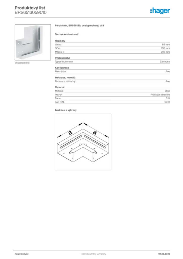 Obrázek Hager Product data sheet BRS6513059010 | Hager