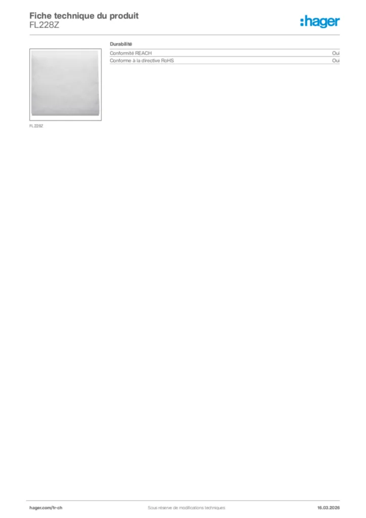 Image Hager Fiche technique du produit FL228Z | Hager Suisse