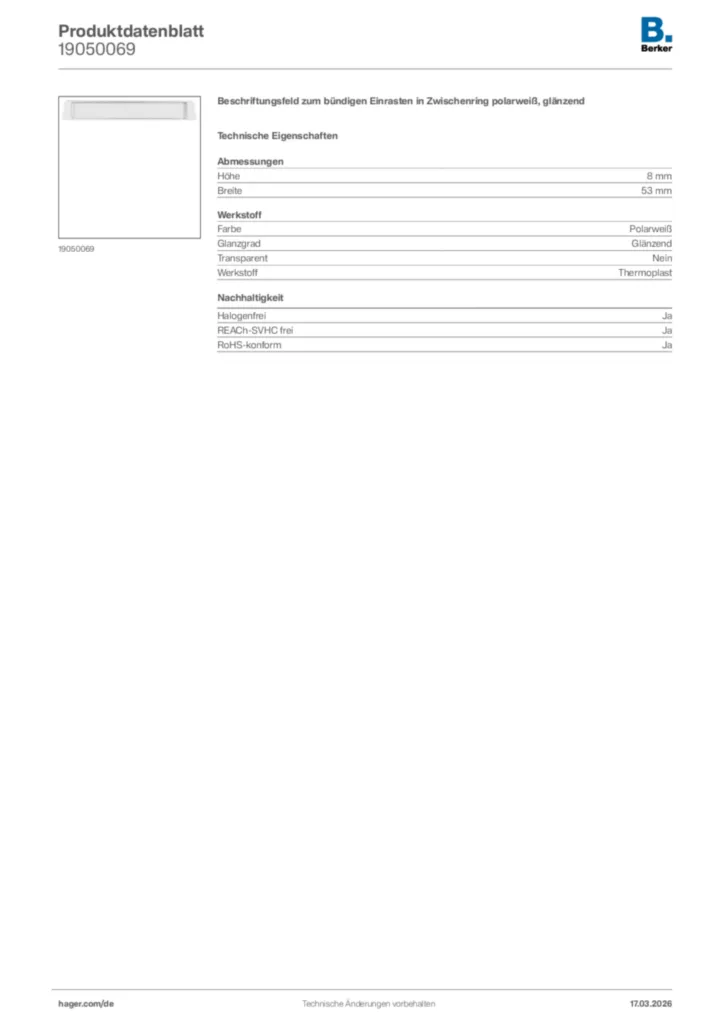 Bild Berker Produktdatenblatt 19050069 | Hager Deutschland