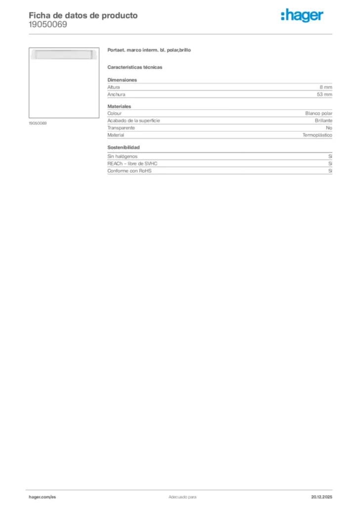 Imagen Hager Ficha de datos de producto 19050069 | Hager España