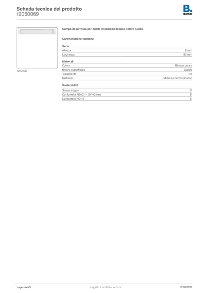 Immagine Berker Scheda tecnica del prodotto 19050069 | Hager Italia