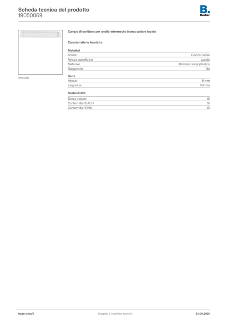 Immagine Berker Scheda tecnica del prodotto 19050069 | Hager Italia
