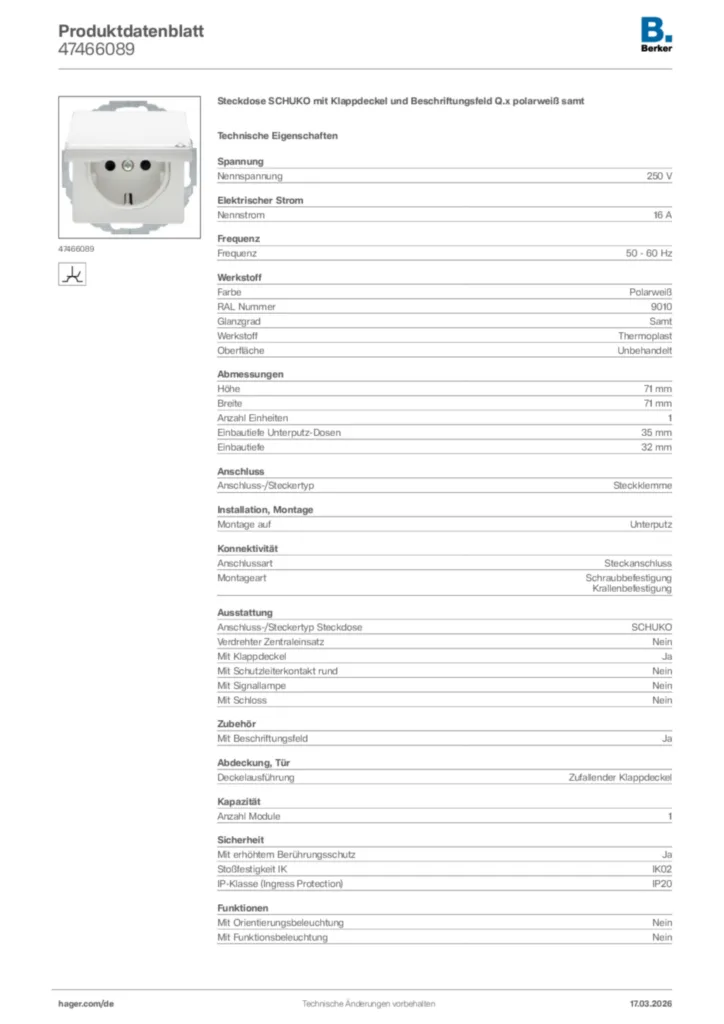 Bild Berker Produktdatenblatt 47466089 | Hager Deutschland