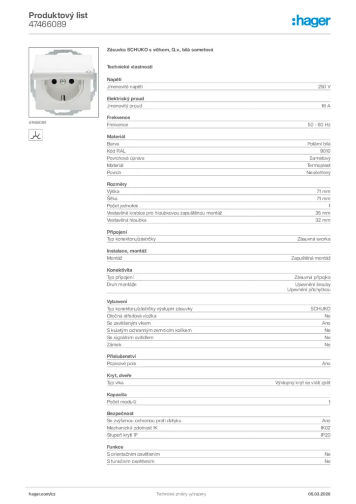 Obrázek Hager Product data sheet 47466089 | Hager