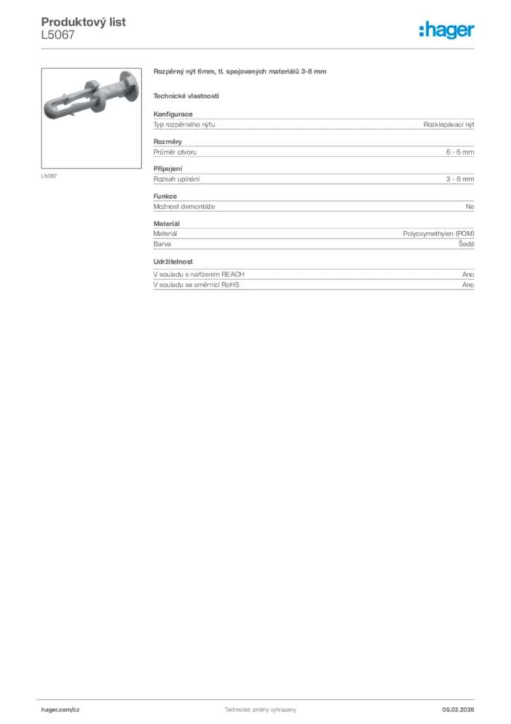 Obrázek Hager Product data sheet L5067 | Hager