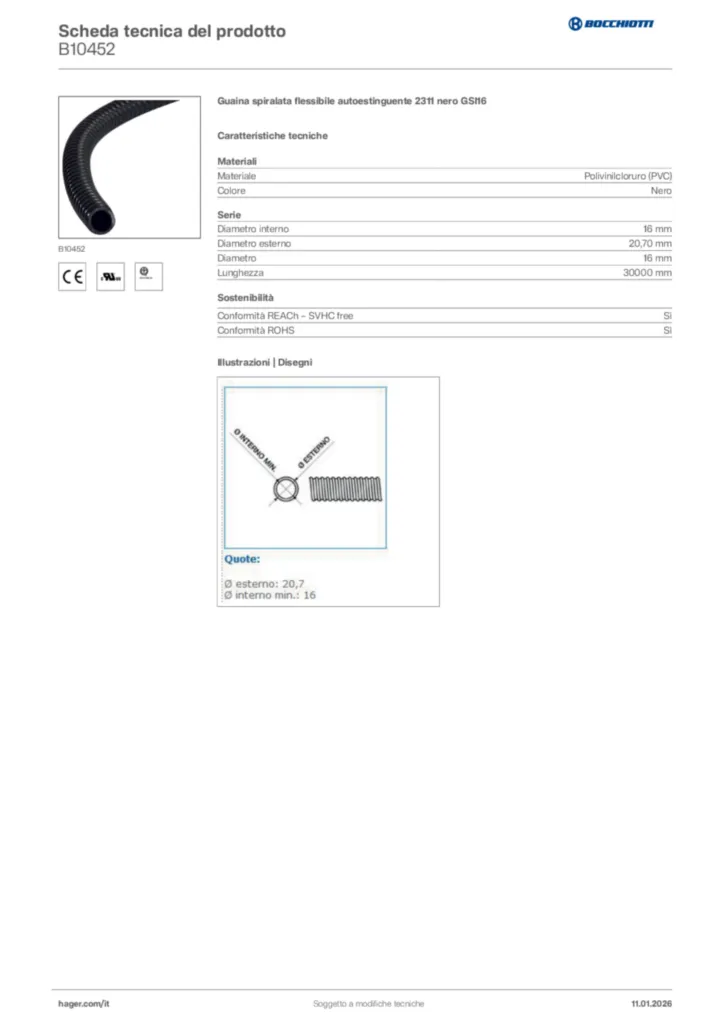Immagine Bocchiotti Scheda tecnica del prodotto B10452 | Hager Italia