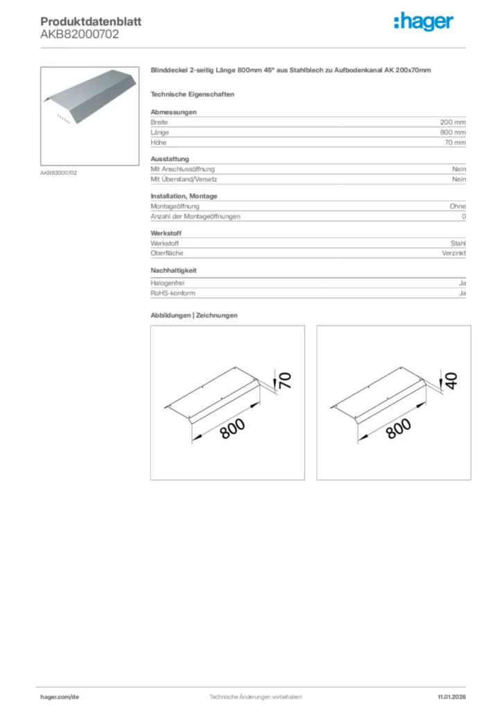 Bild Hager Produktdatenblatt AKB82000702 | Hager Deutschland