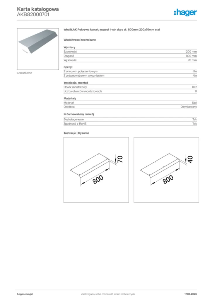 Zdjęcie Hager Karta katalogowa AKB82000701 | Hager Polska