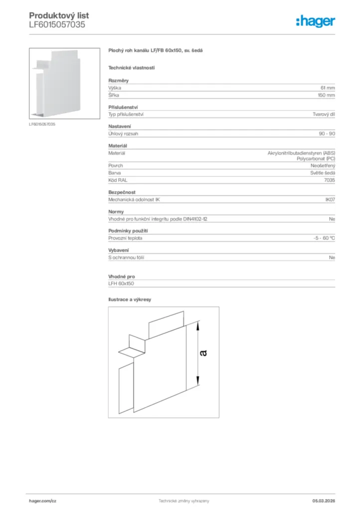 Obrázek Hager Product data sheet LF6015057035 | Hager