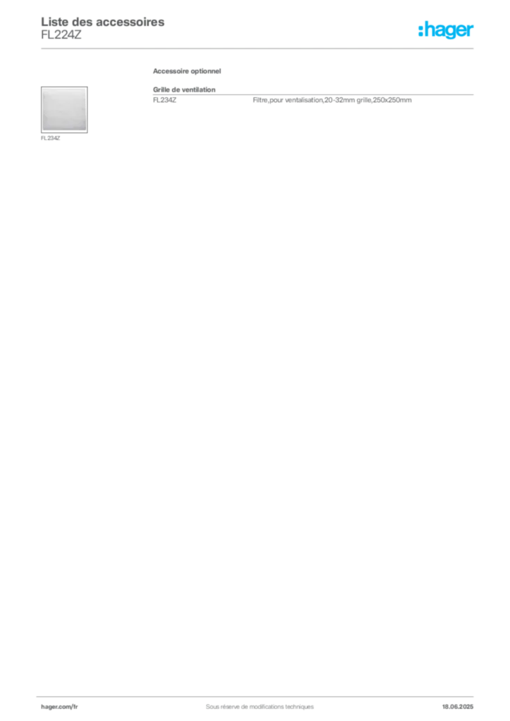 Image Hager Fiche technique du produit FL224Z | Hager France