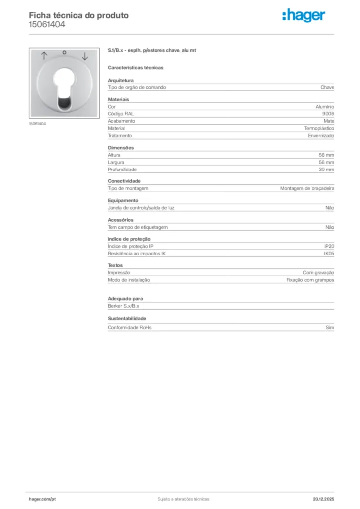 Imagem Hager Ficha técnica do produto 15061404 | Hager Portugal