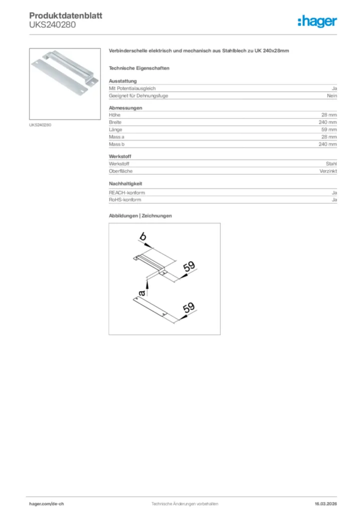 Bild Hager Produktdatenblatt UKS240280 | Hager Schweiz