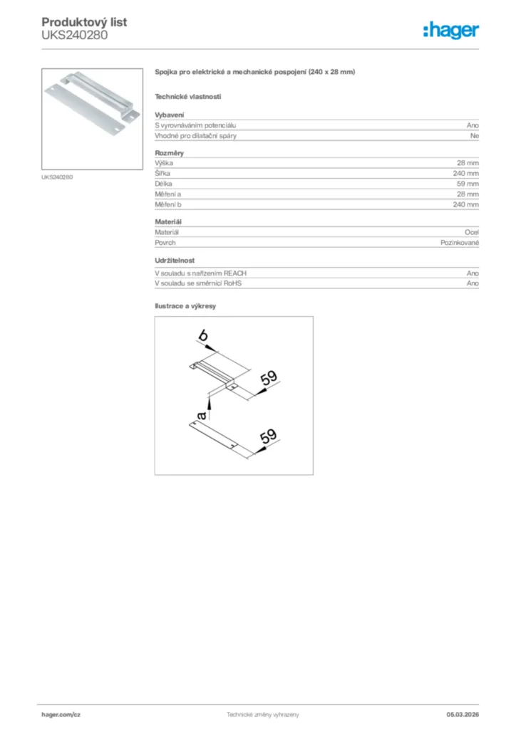 Obrázek Hager Product data sheet UKS240280 | Hager