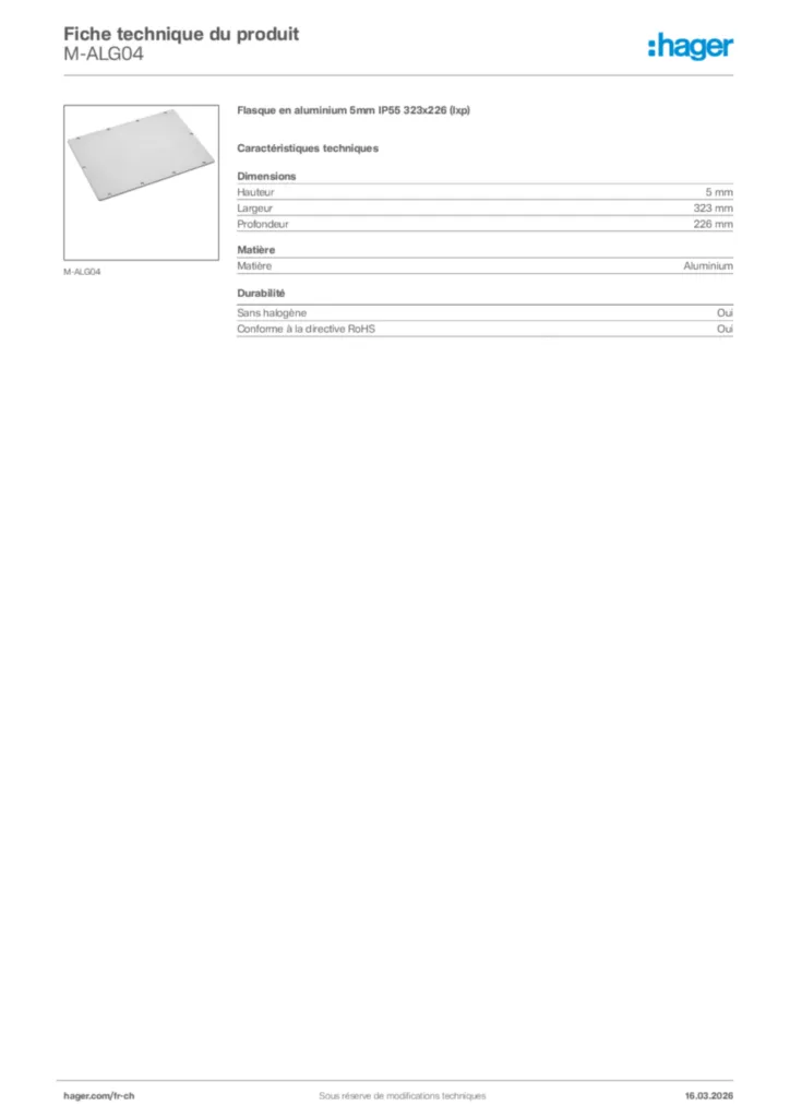 Image Hager Fiche technique du produit M-ALG04 | Hager Suisse