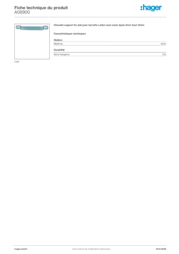 Image Hager Fiche technique du produit A08900 | Hager France