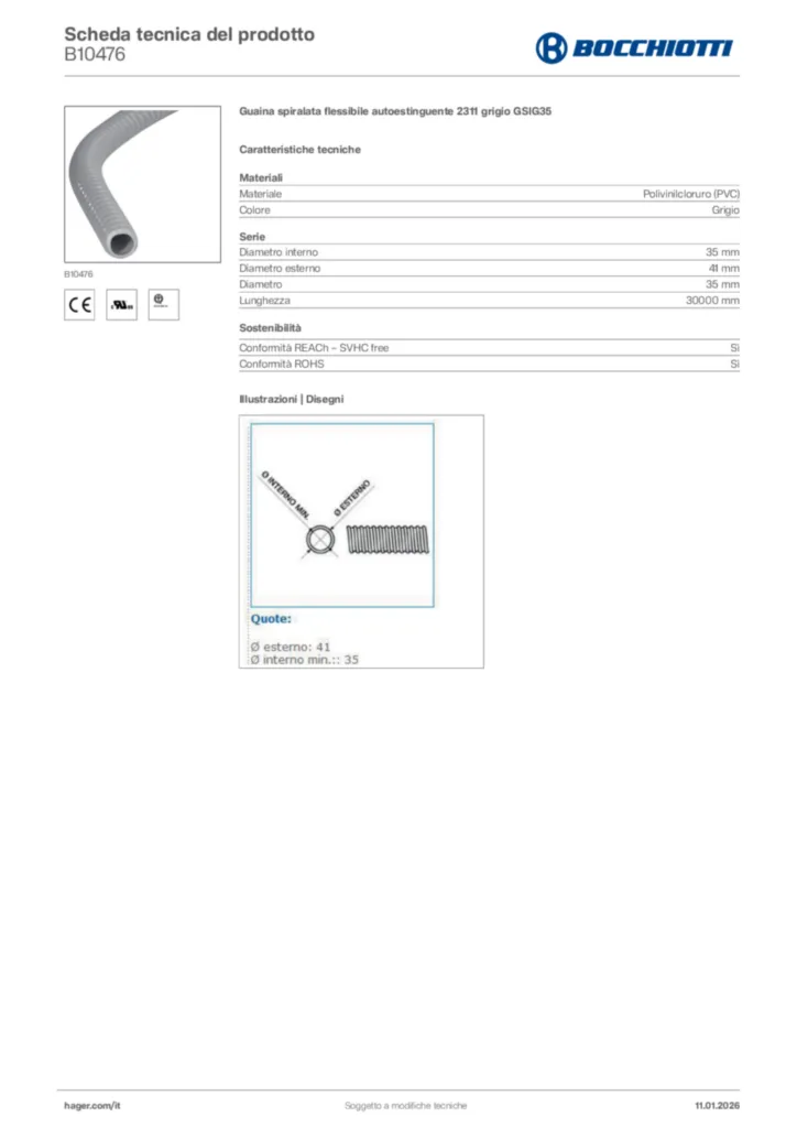 Immagine Bocchiotti Scheda tecnica del prodotto B10476 | Hager Italia