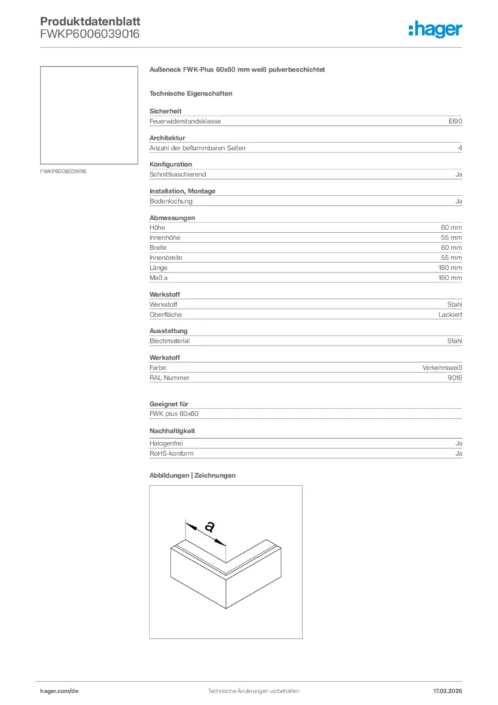 Bild Hager Produktdatenblatt FWKP6006039016 | Hager Deutschland