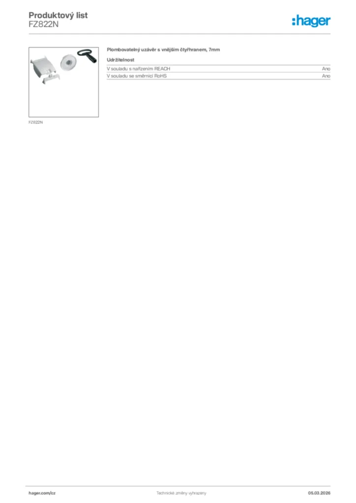 Obrázek Hager Product data sheet FZ822N | Hager