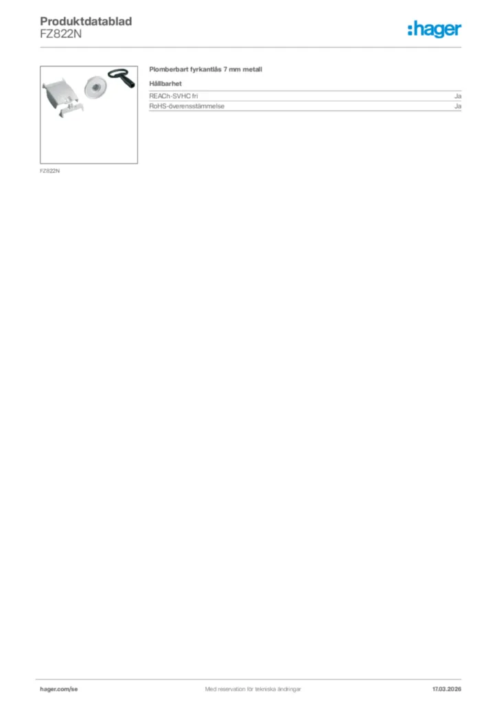 Bild Hager Produktdatablad FZ822N | Hager Sverige