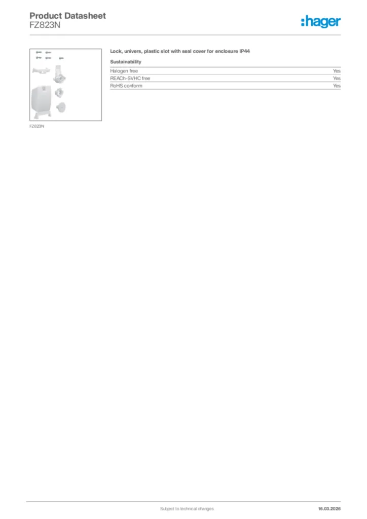 Image Hager Product data sheet FZ823N  | Hager Africa