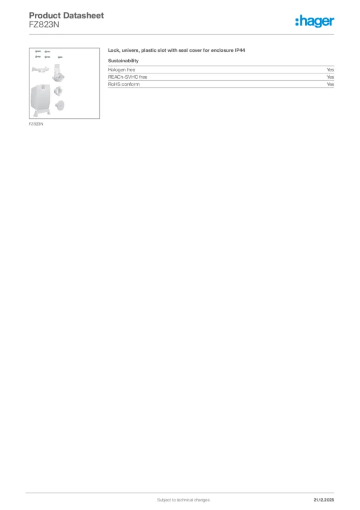 Image Hager Product data sheet FZ823N  | Hager Africa