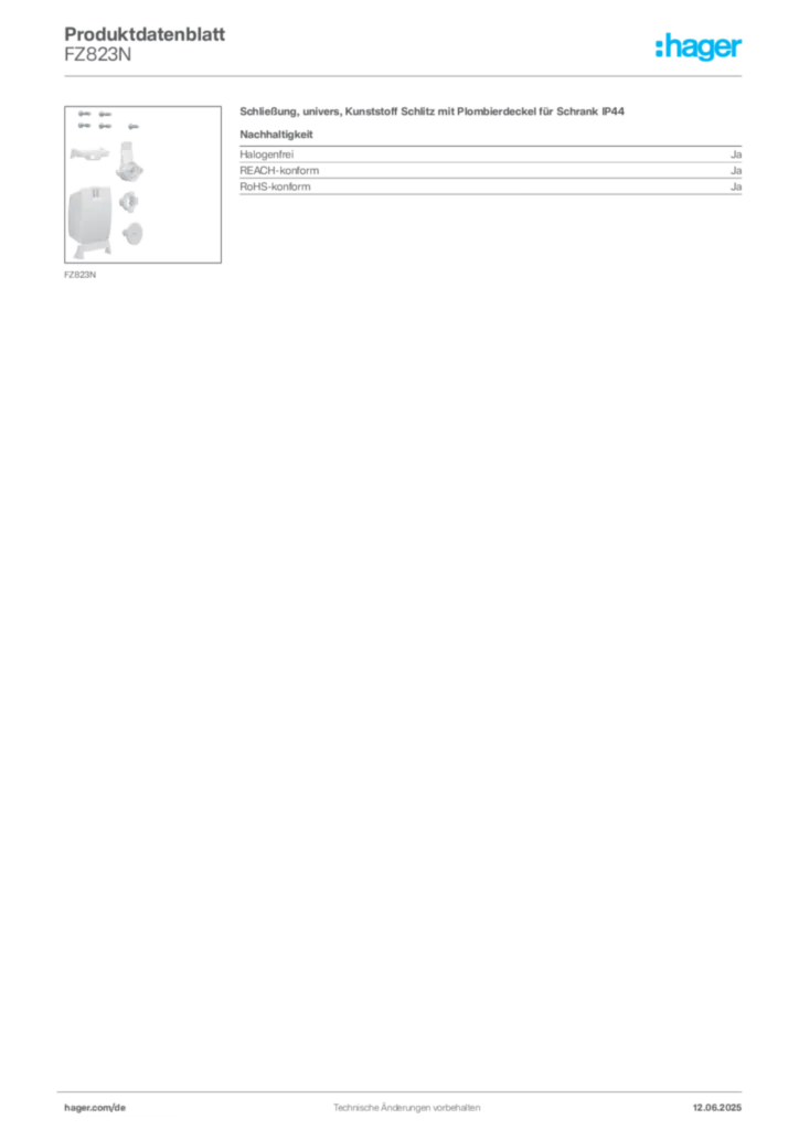 Hager Produktdatenblatt FZ823N