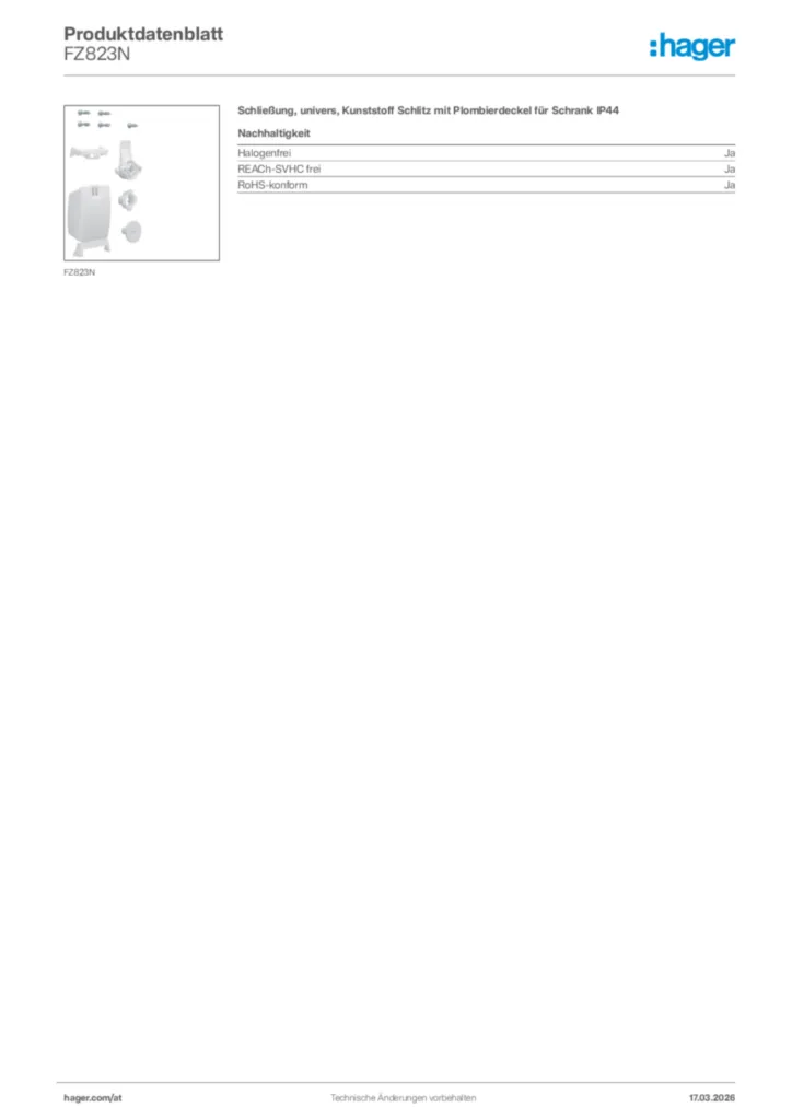 Bild Hager Produktdatenblatt FZ823N | Hager Deutschland