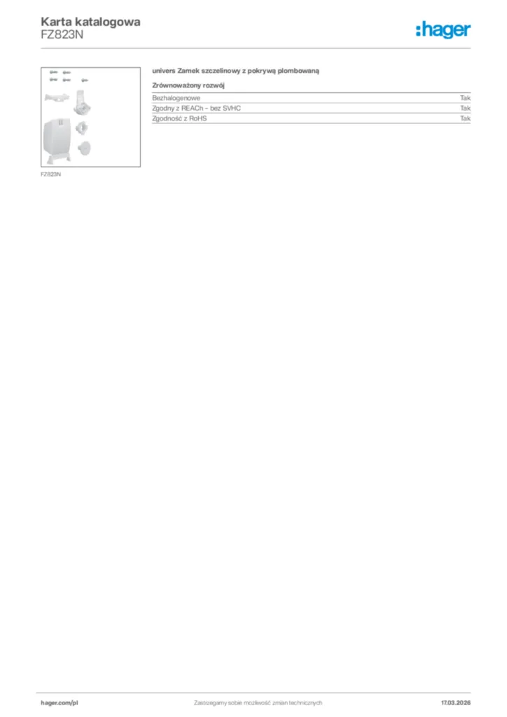 Zdjęcie Hager Karta katalogowa FZ823N | Hager Polska
