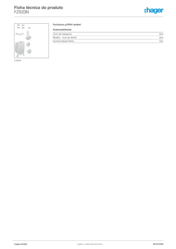 Imagem Hager Ficha técnica do produto FZ823N | Hager Portugal