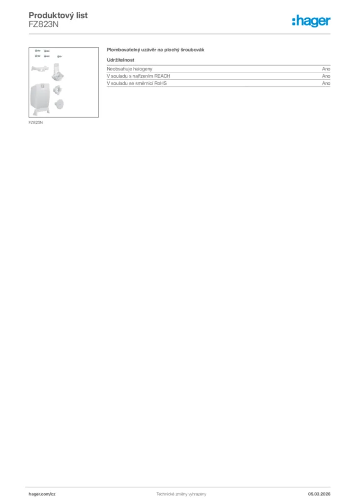 Obrázek Hager Product data sheet FZ823N | Hager