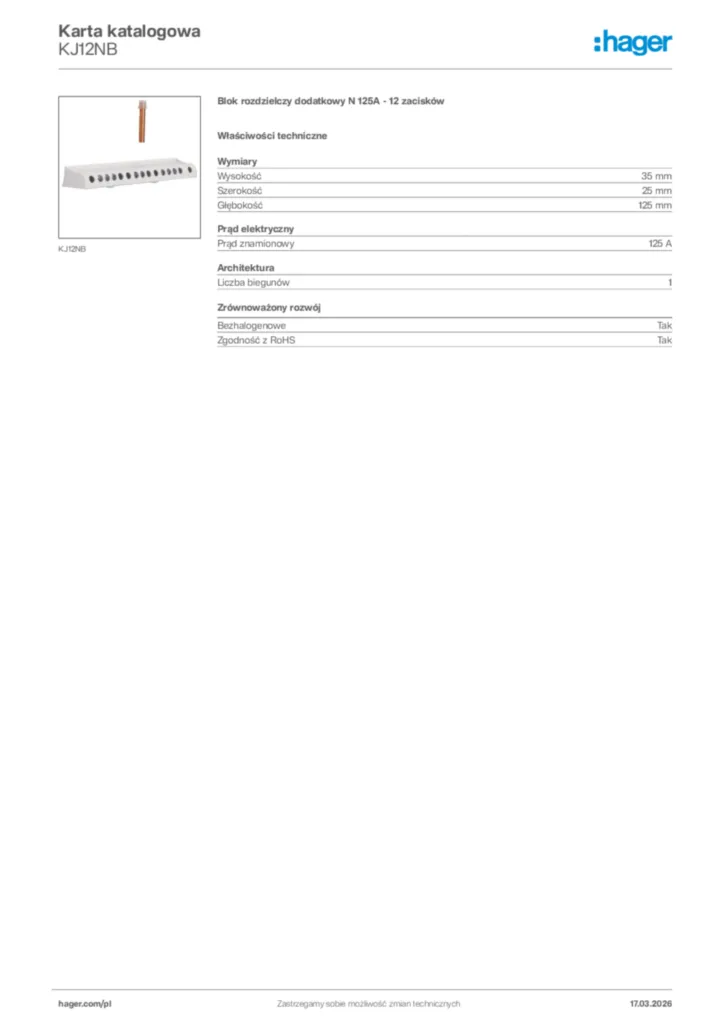 Zdjęcie Hager Karta katalogowa KJ12NB | Hager Polska