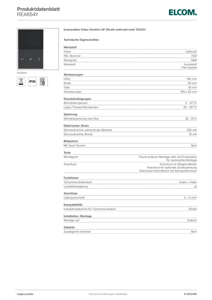Elcom Produktdatenblatt REA654Y