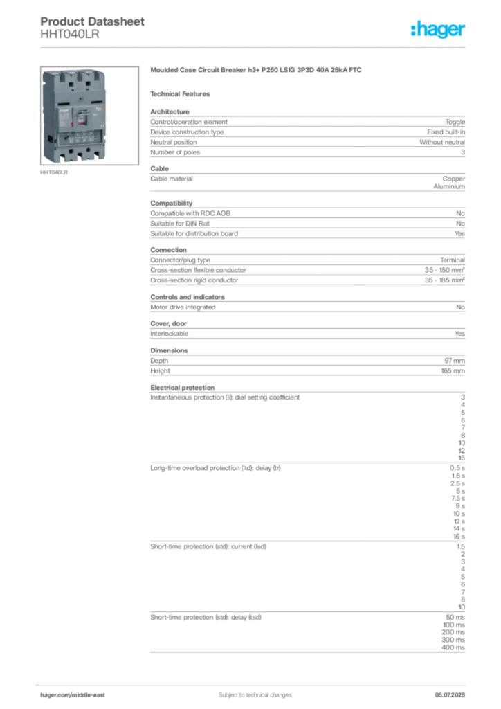 Image Hager Product data sheet HHT040LR  | Hager