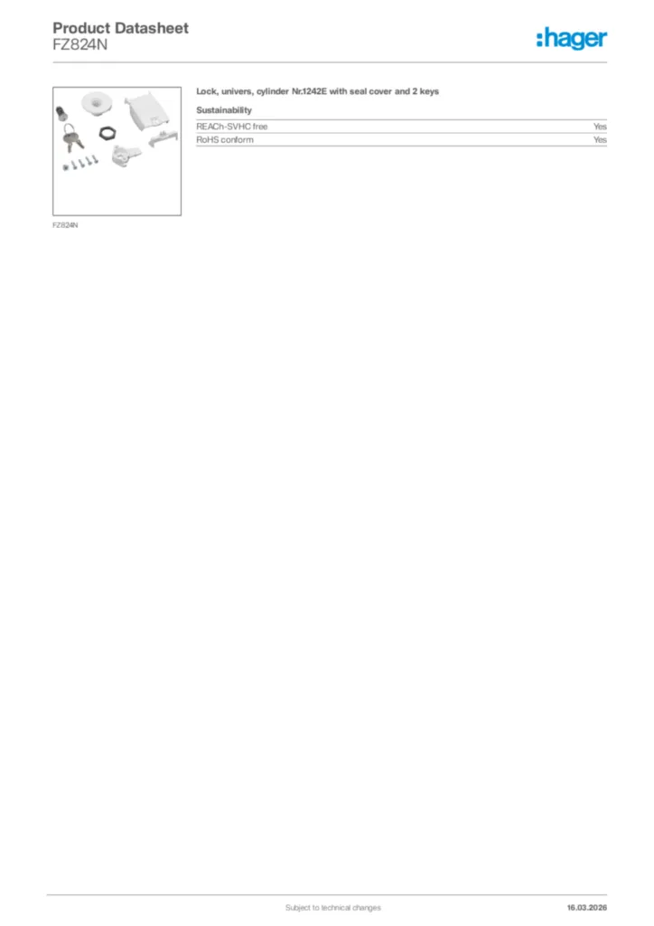Image Hager Product data sheet FZ824N  | Hager Africa