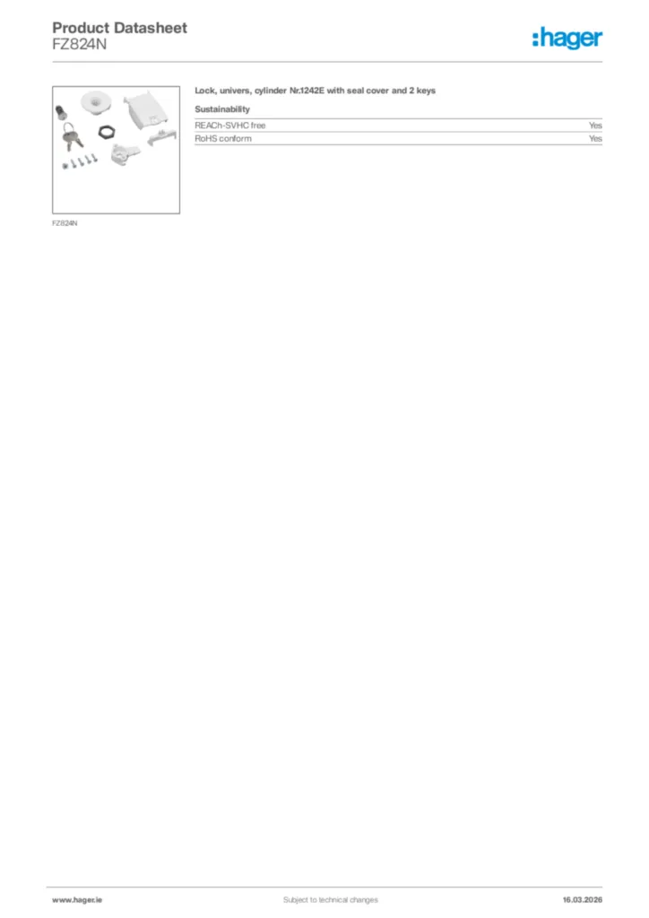 Image Hager Product data sheet FZ824N  | Hager