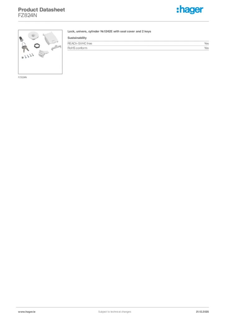 Image Hager Product data sheet FZ824N  | Hager