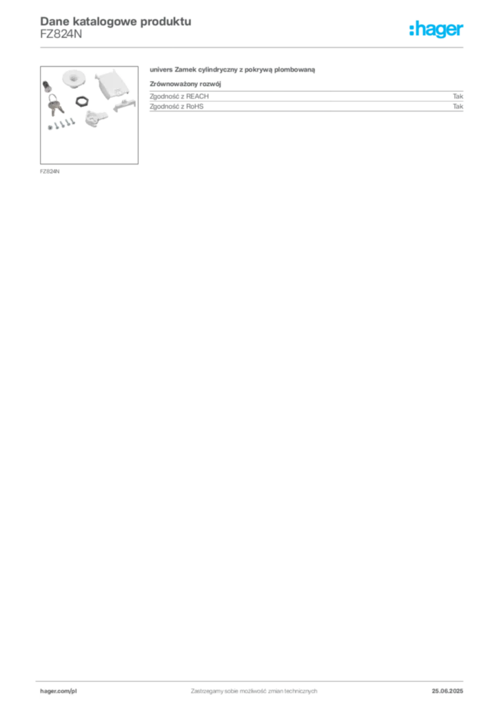 Zdjęcie Hager Dane katalogowe produktu FZ824N | Hager Polska