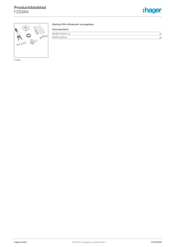 Afbeelding Hager Productdatablad FZ824N | Hager Nederland