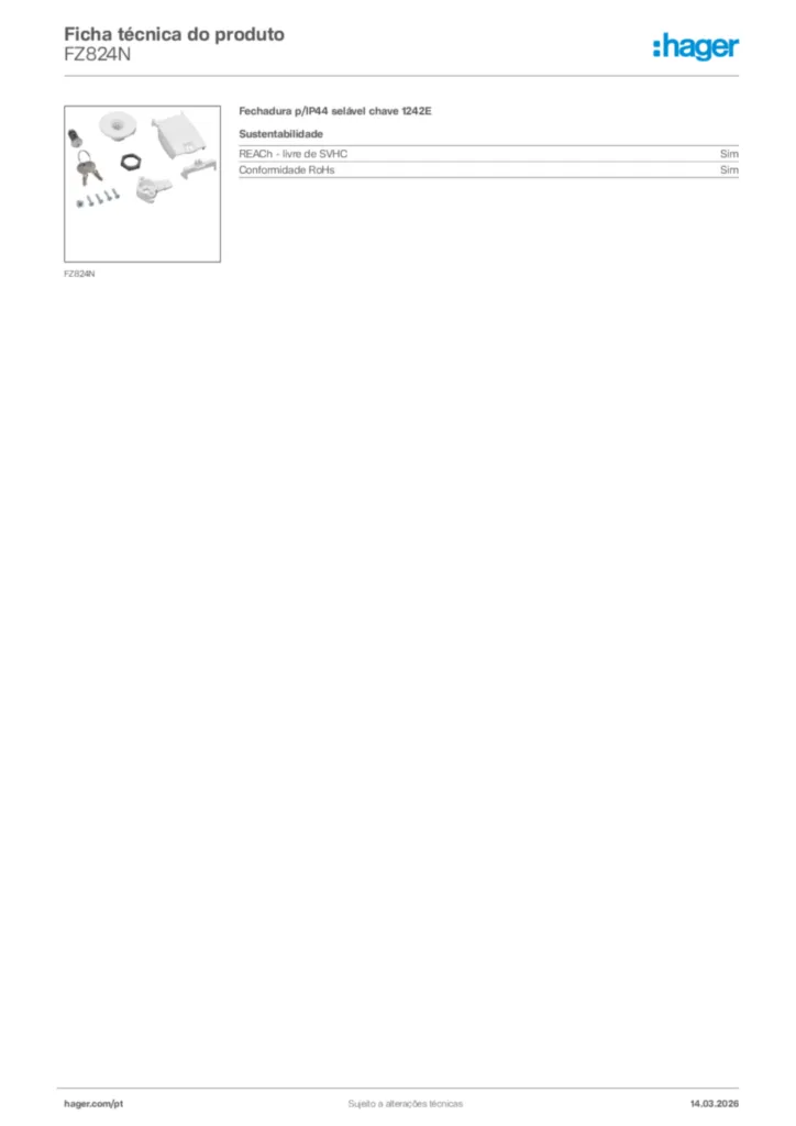 Imagem Hager Ficha técnica do produto FZ824N | Hager Portugal