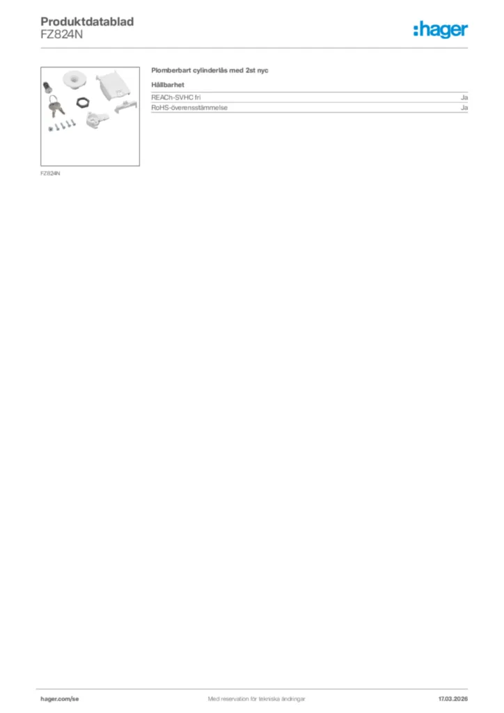 Bild Hager Produktdatablad FZ824N | Hager Sverige