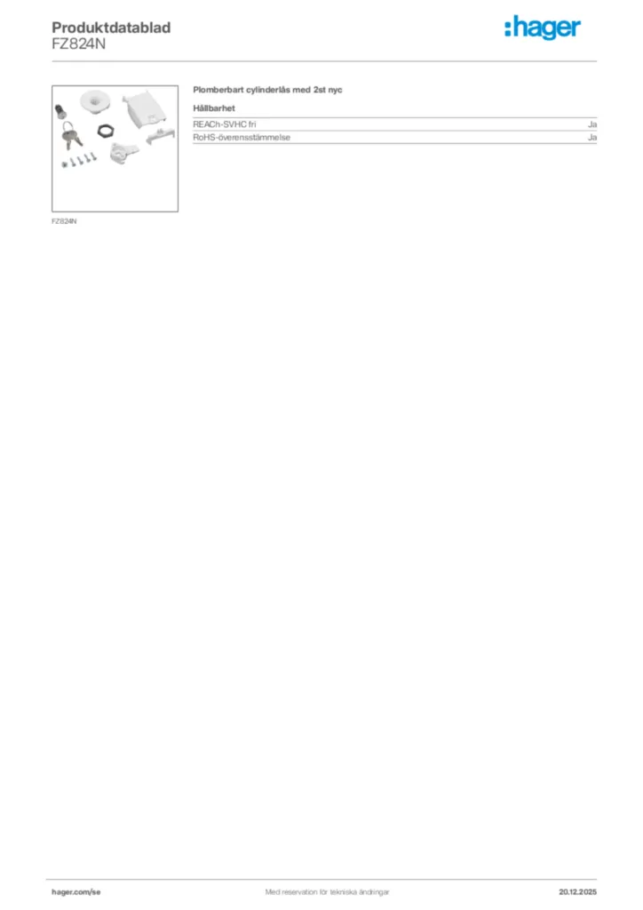 Bild Hager Produktdatablad FZ824N | Hager Sverige