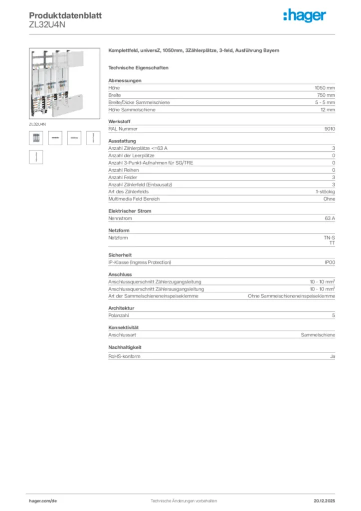 Bild Hager Produktdatenblatt ZL32U4N | Hager Deutschland