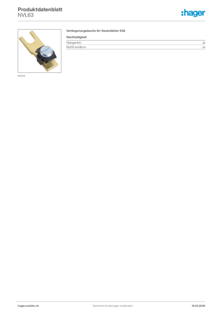 Bild Hager Produktdatenblatt NVL63 | Hager Schweiz