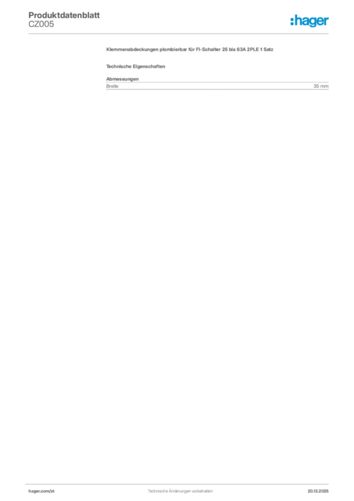 Bild Hager Produktdatenblatt CZ005 | Hager Deutschland