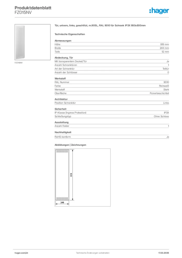 Bild Hager Produktdatenblatt FZ015NV | Hager Deutschland